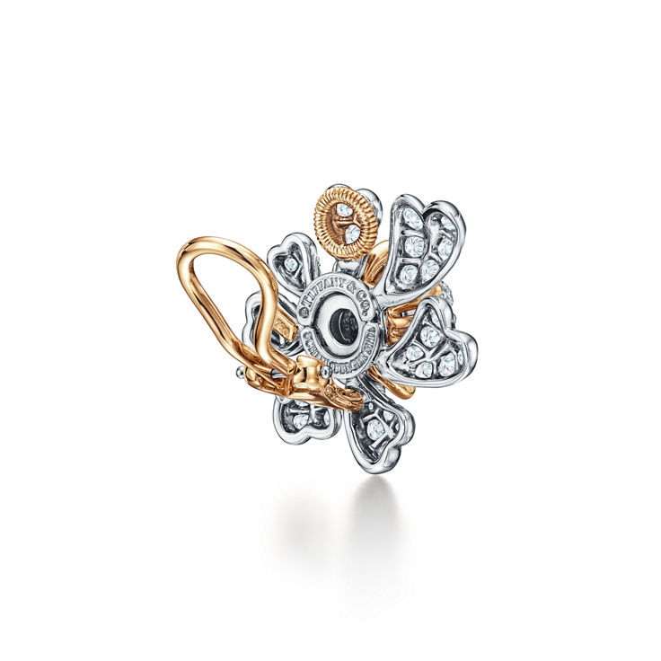 Tiffany & Co. Schlumberger®:Cones with Petals Ear Clips in Platinum and Yellow Gold with Diamonds image number 4