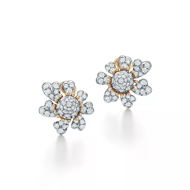 Tiffany & Co. Schlumberger®:Cones with Petals Ear Clips in Platinum and Yellow Gold with Diamonds image number 0