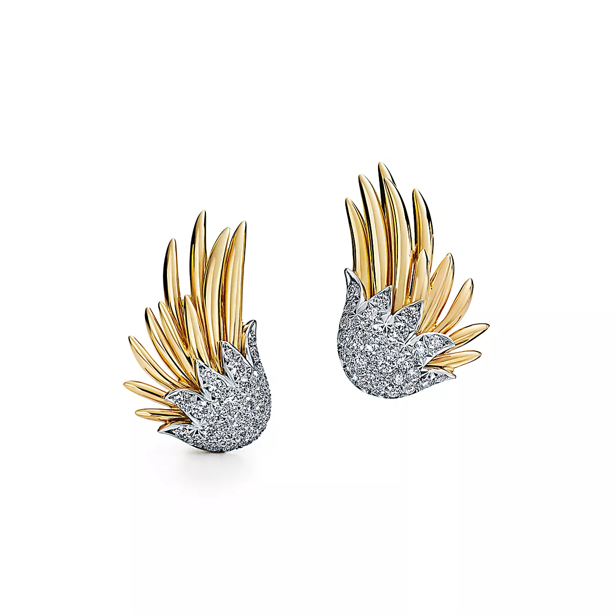 Schlumberger Flame Earrings 18K 옐로우 골드 및 플래티늄 다이아몬드 One Scale