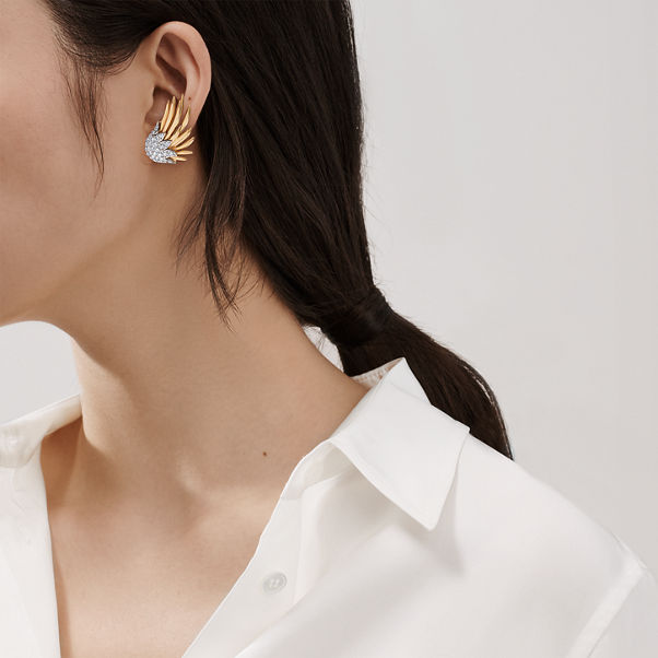 Tiffany & Co. Schlumberger:Flame Ear Clips in Yellow Gold and Platinum with Diamonds