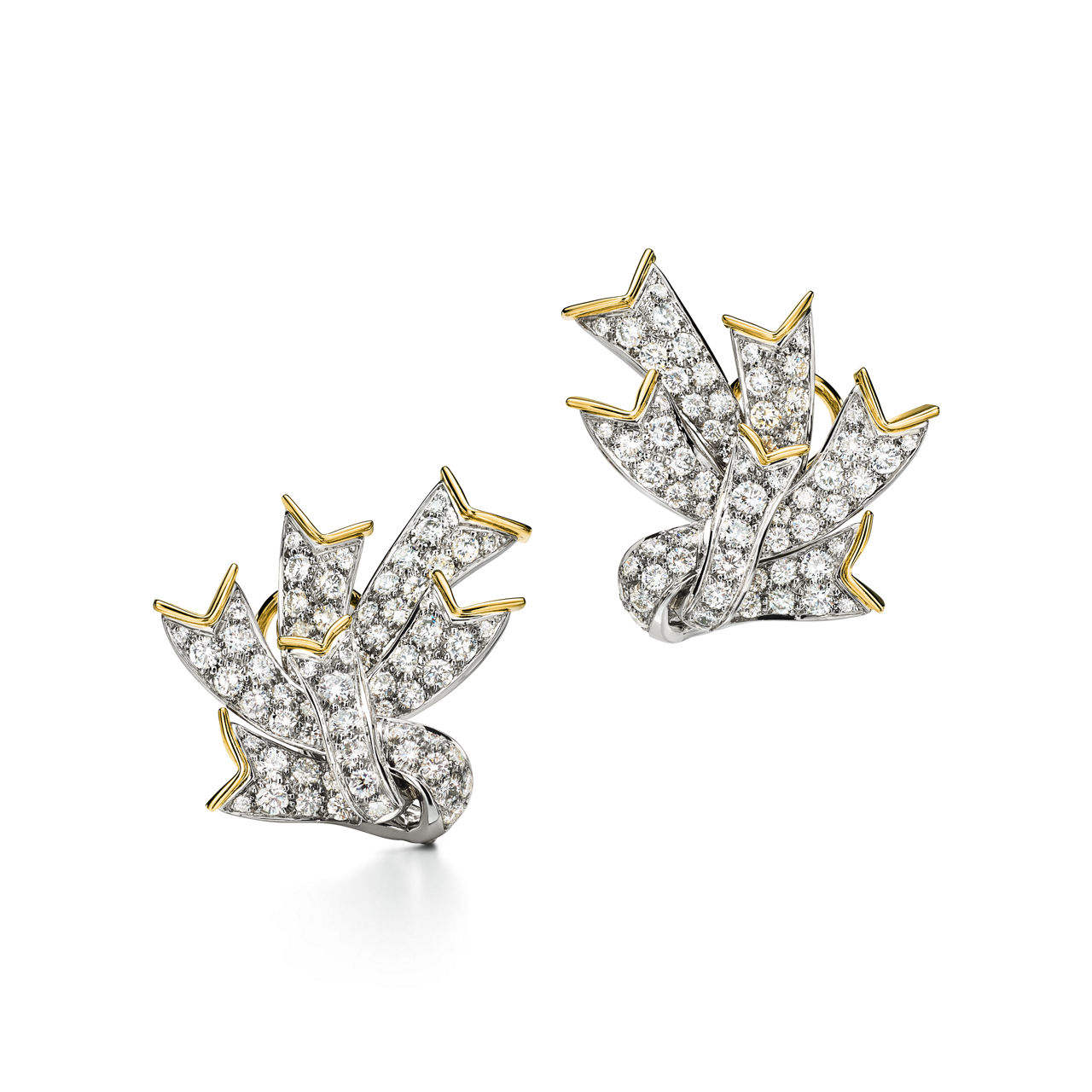 Ribbon Ear Clips in Platinum and Yellow Gold