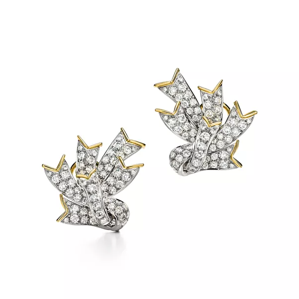 Ribbon Ear Clips in Platinum and Yellow Gold