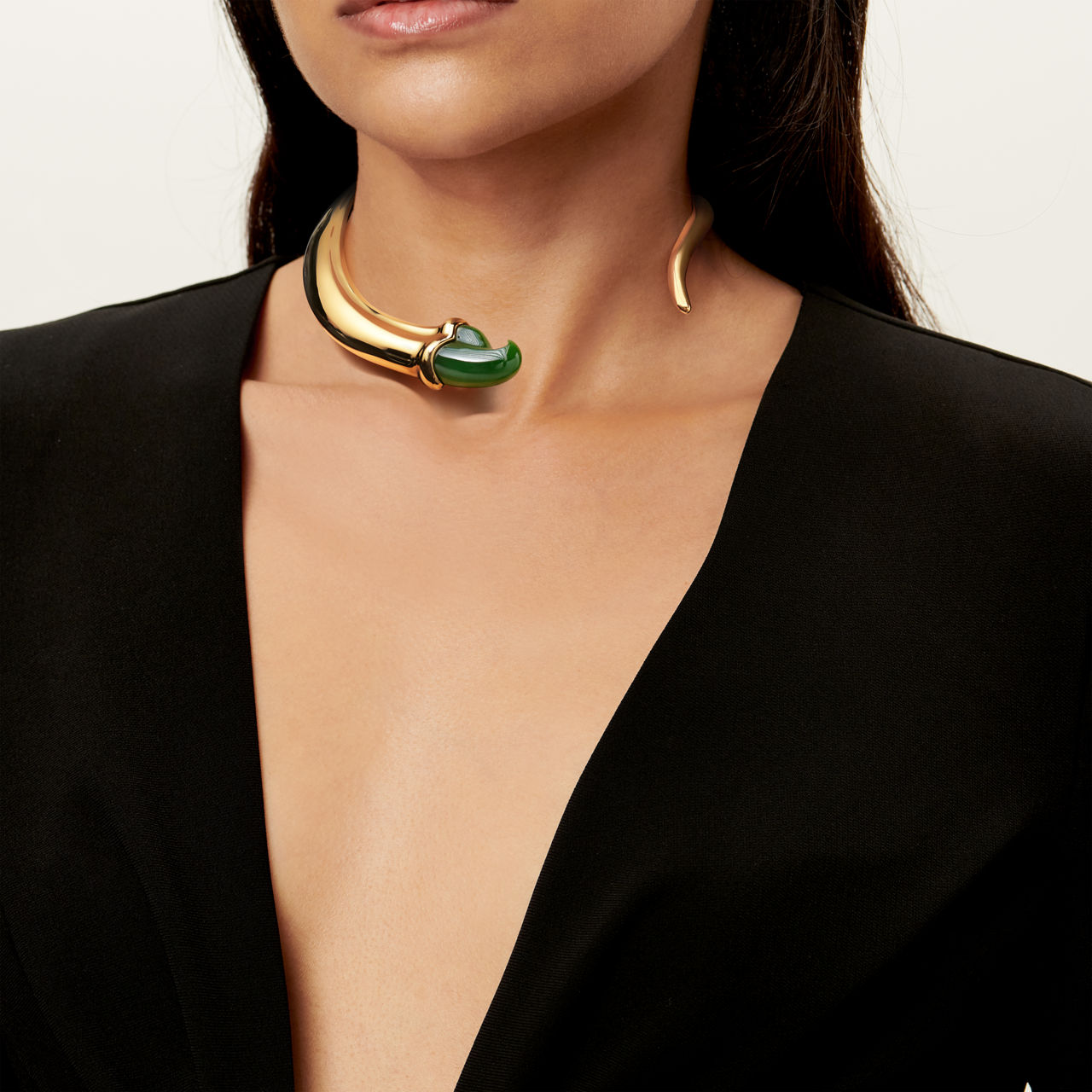 Collana Claw in oro giallo con giada verde, grande