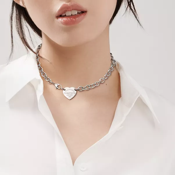 Collier ras-de-cou à maillons Plaque Cœur en argent 925 millièmes