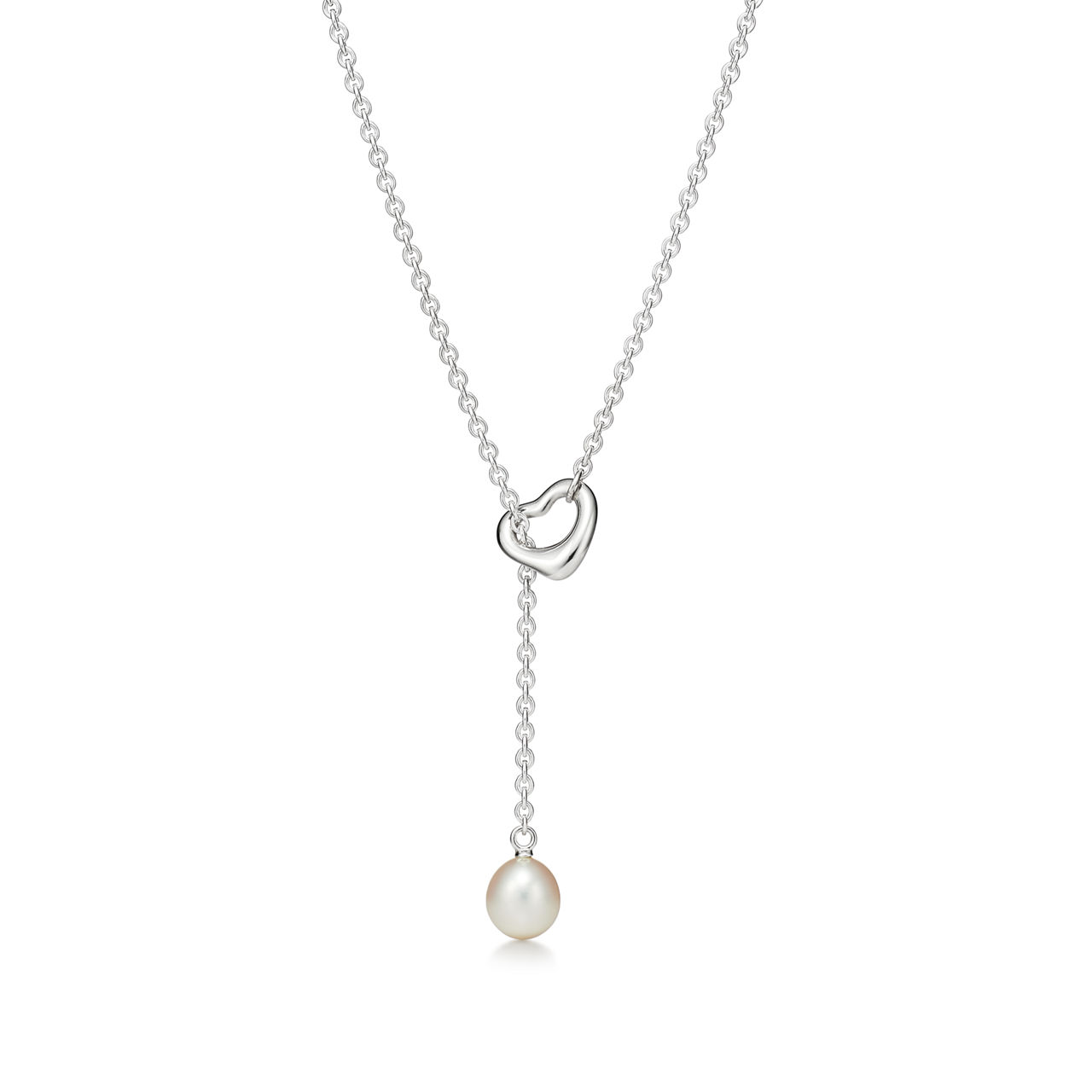 Elsa Peretti®:Open Heart Lariat Necklace in Silver with Pearls, 7.5-8 mm image number 2