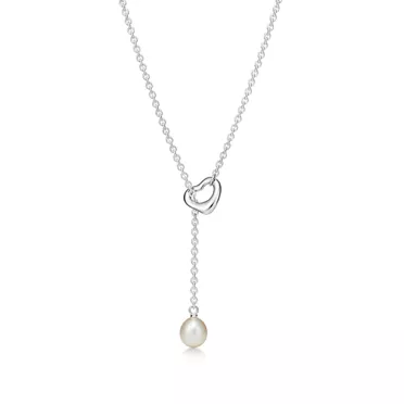 Elsa Peretti®:Open Heart Lariat Necklace in Silver with Pearls, 7.5-8 mm, 2