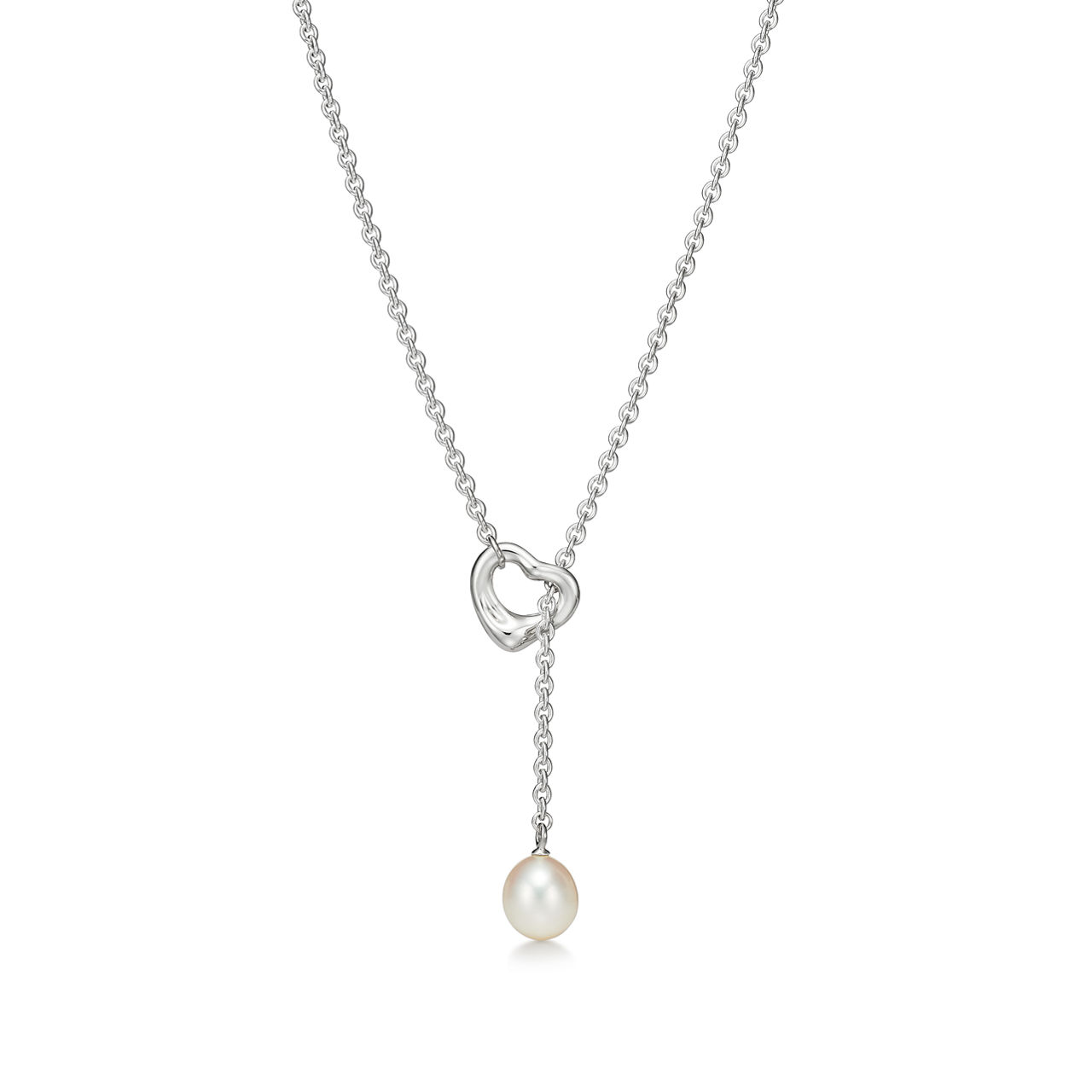 Elsa Peretti®:Open Heart Lariat Necklace in Silver with Pearls, 7.5-8 mm image number 0