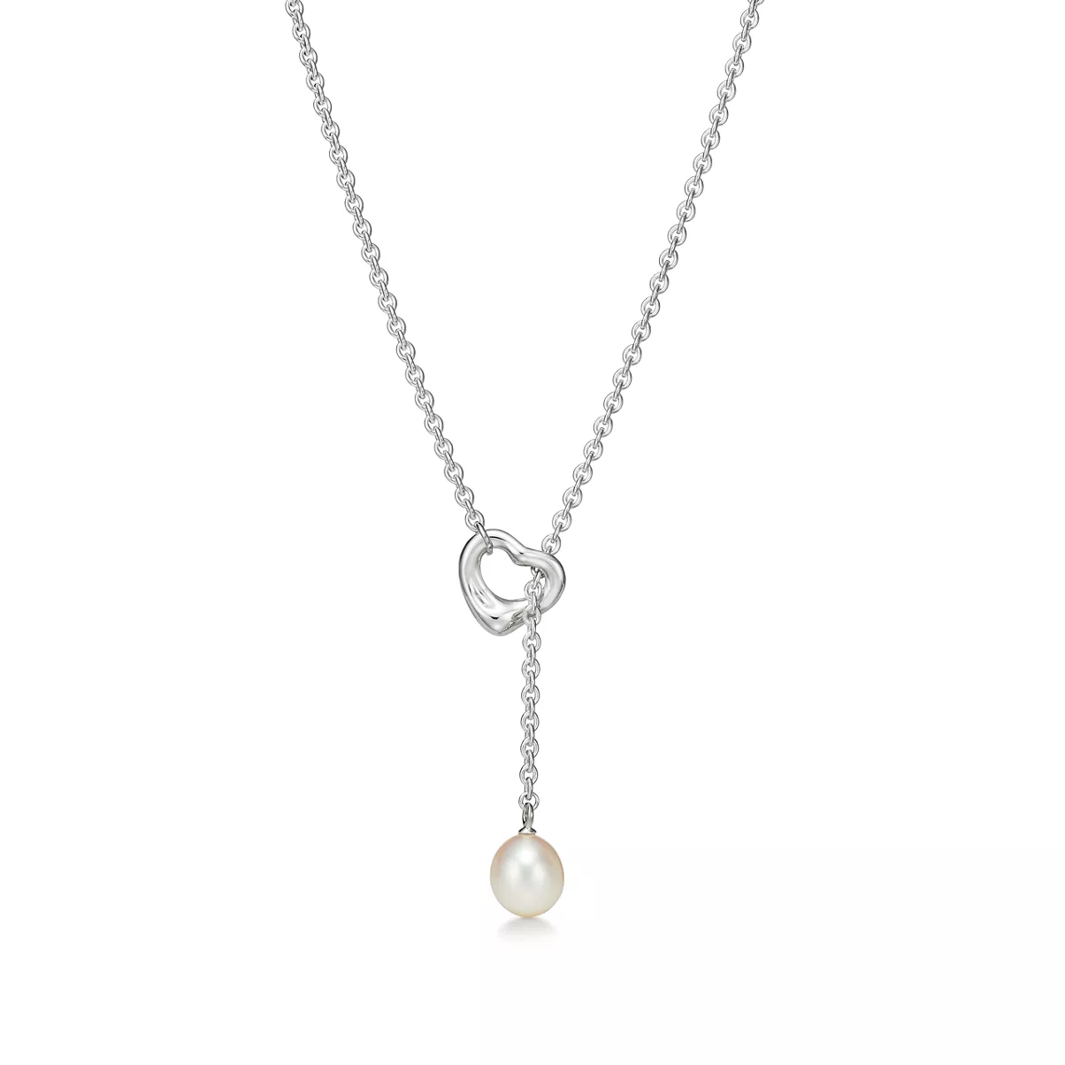 Collana Saliscendi Open Heart in argento con perla