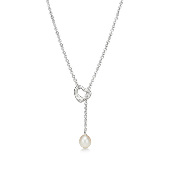 Elsa Peretti®:Open Heart Lariat Necklace in Silver with Pearls, 7.5-8 mm