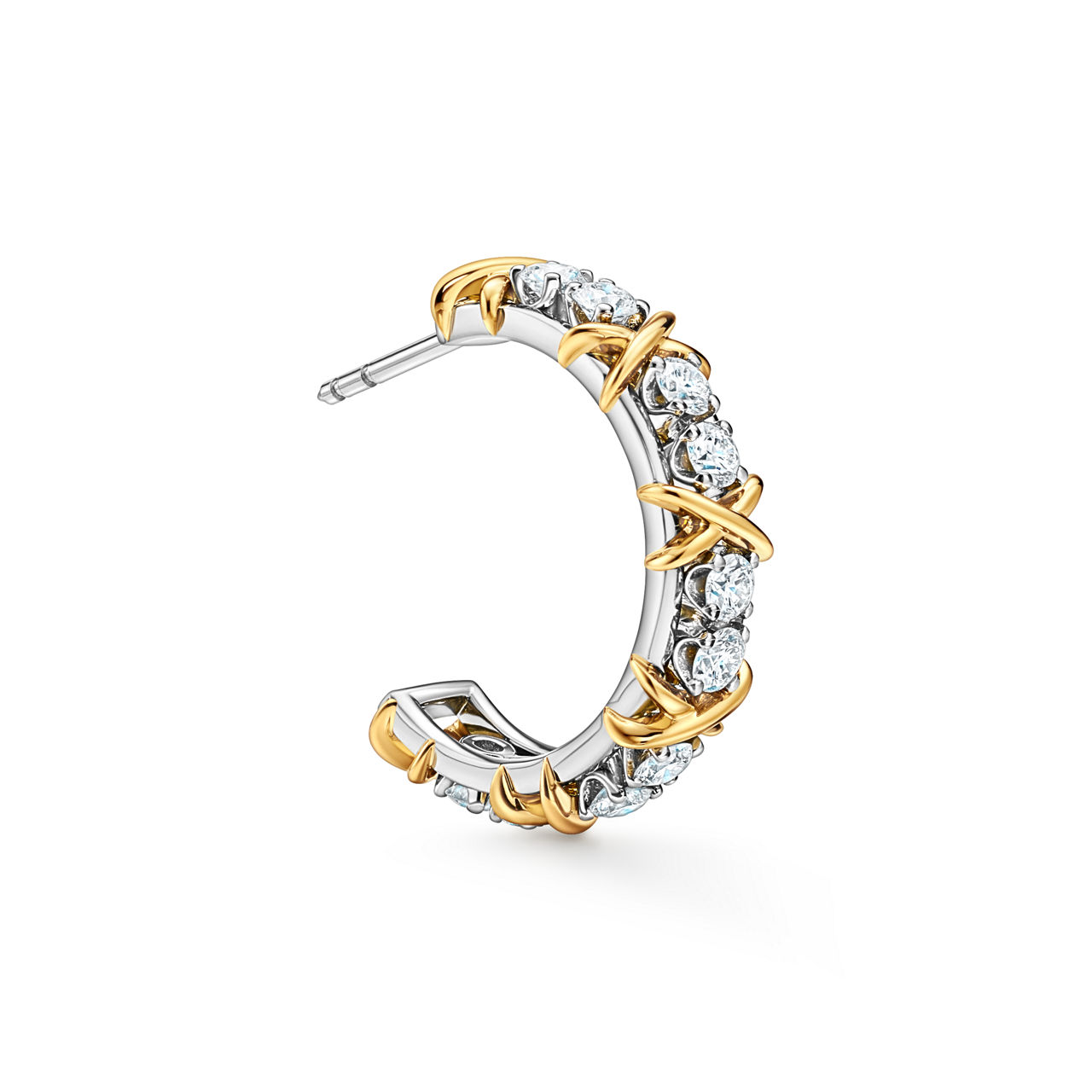 Sixteen Stone par Tiffany:Boucles d’oreilles créoles en platine, or jaune et diamants numéro dimage {1}