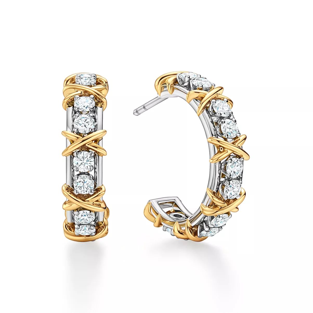 Creolen in Platin und Gelbgold mit Diamanten