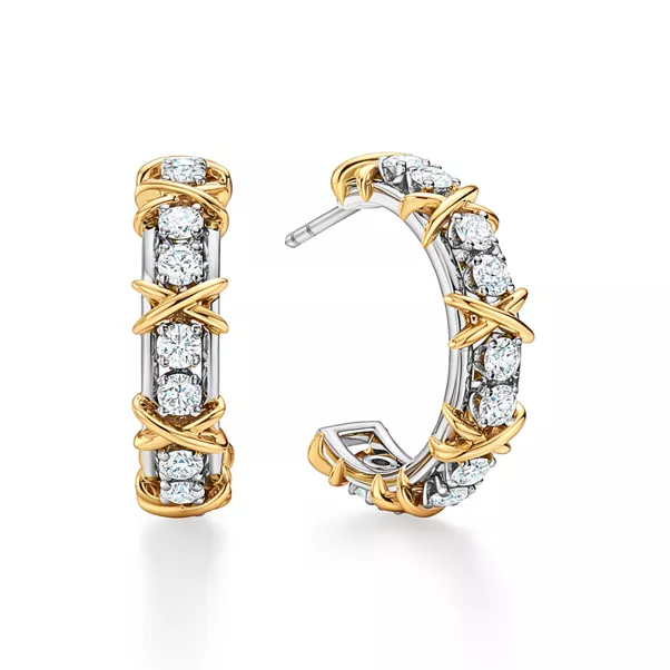 Hoop Earrings in Platinum and Yellow Gold with Diamonds
