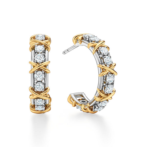 Jean Schlumberger by Tiffany:Twenty Stone Hoop Earrings in Gold with Diamonds