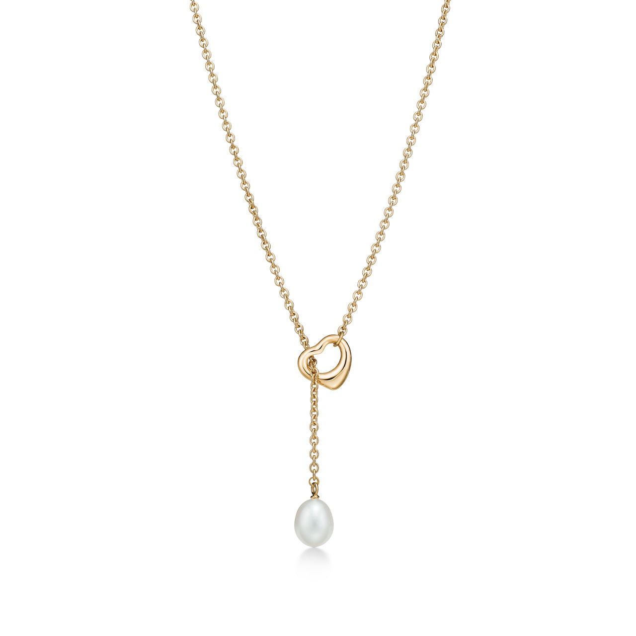 Elsa Peretti®:Open Heart Lariat Necklace in Yellow Gold with Pearls, 7.5-8 mm image number 2