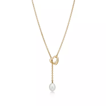 Elsa Peretti®:Open Heart Lariat Necklace in Yellow Gold with Pearls, 7.5-8 mm, 2