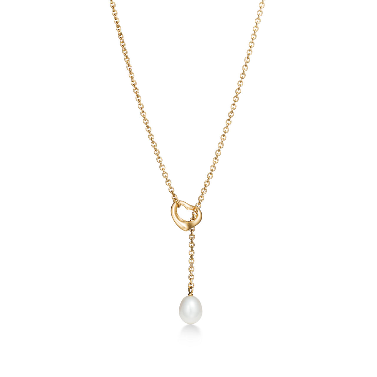 Elsa Peretti®:Open Heart Lariat Necklace in Yellow Gold with Pearls, 7.5-8 mm image number 0