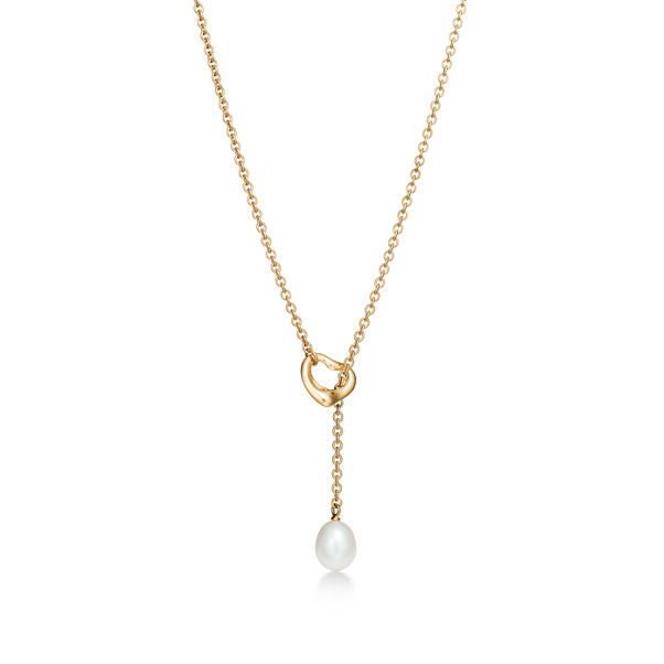 Elsa Peretti®:Open Heart Lariat Necklace in Yellow Gold with Pearls, 7.5-8 mm