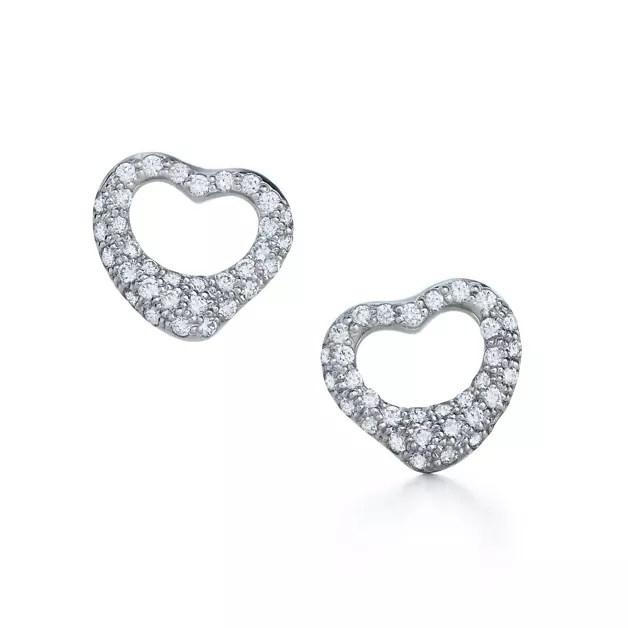 Elsa Peretti®:Open Heart Stud Earrings in Platinum with Pavé Diamonds, 11 mm image number 0