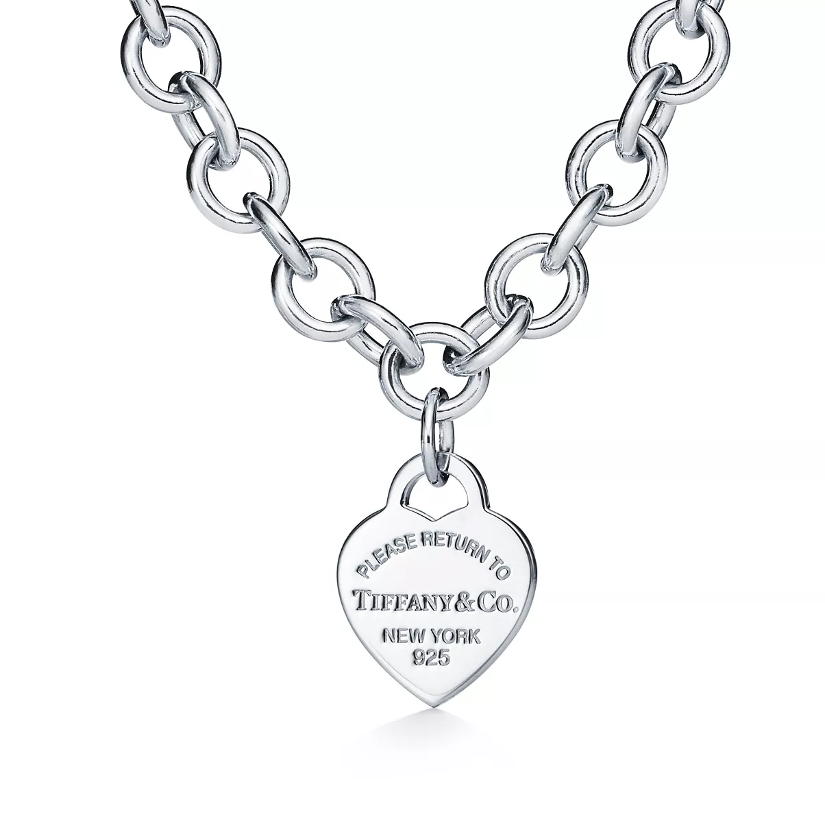 Heart Tag Chain Link Necklace in Silver