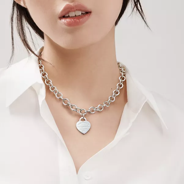 Collana Chain Link Heart Tag in argento