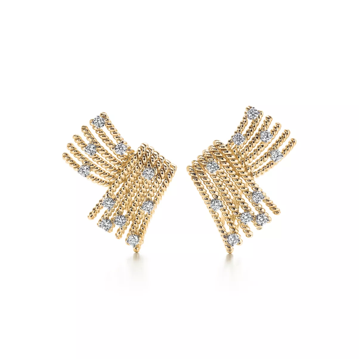 V-Ohrclips in Gelbgold und Platin mit Diamanten