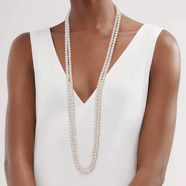 Pearl Wrap Necklace with Silver Clasp, 6-7 mm