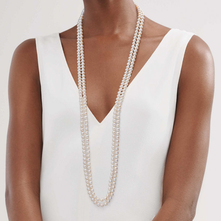 Collezione Ziegfeld:Collana Wrap di perle con fermaglio in argento, 6-7 mm numero immagine 1