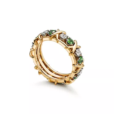 Sixteen Stone par Tiffany:Bague en or et platine avec diamants et tsavorites, 2