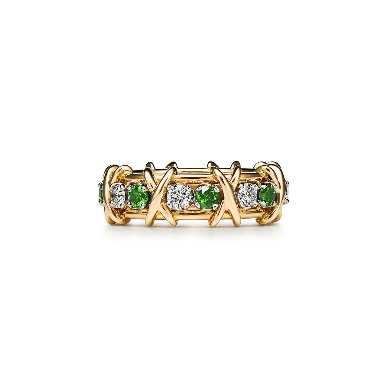 Ring in Gold and Platinum with Diamonds and Tsavorites