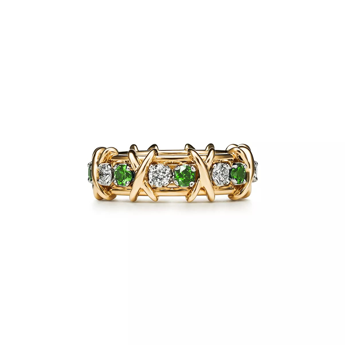 Ring in Gold and Platinum with Diamonds and Tsavorites