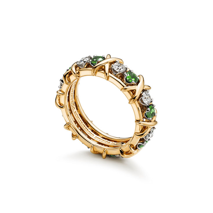 Sixteen Stone par Tiffany:Bague en or et platine avec diamants et tsavorites numéro dimage {1}