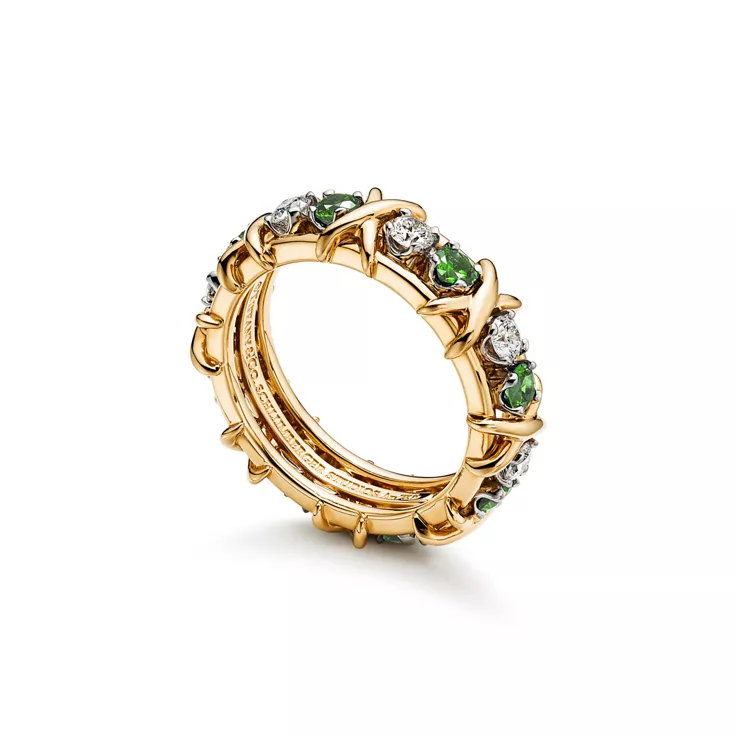 Sixteen Stone par Tiffany:Bague en or et platine avec diamants et tsavorites, 2