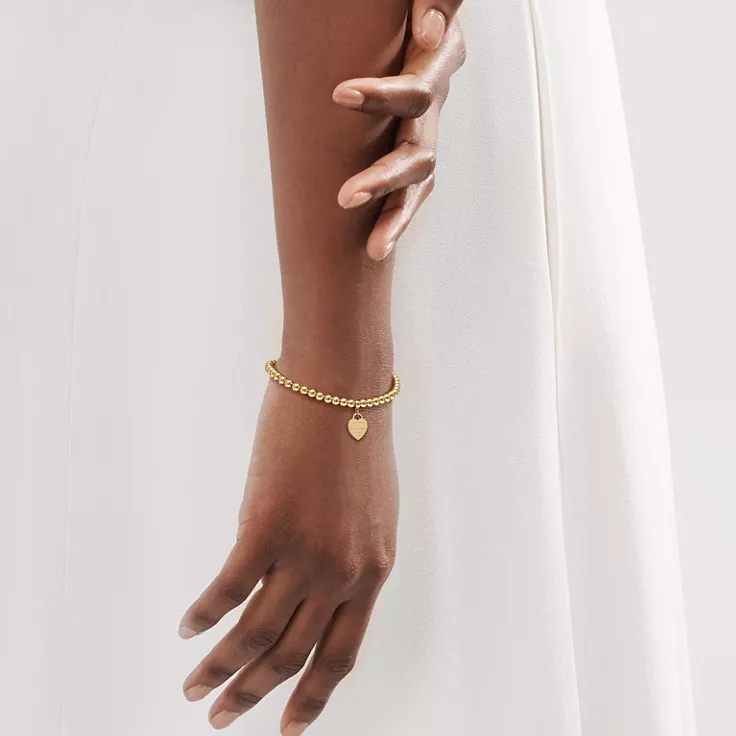 Return to Tiffany&reg;:Heart Tag Bead Bracelet in Yellow Gold, 1