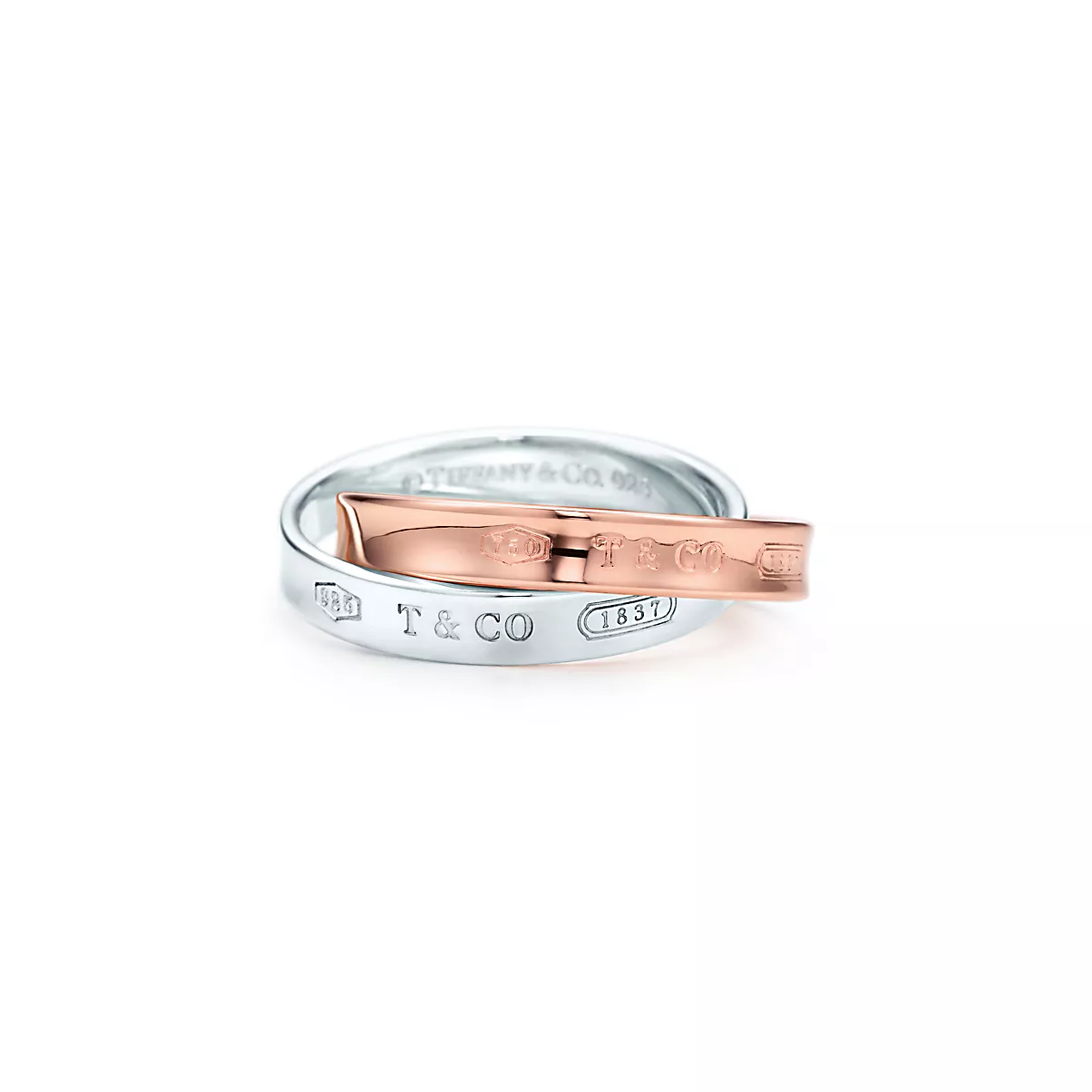 Tiffany 1837 Ring 18K 로즈 골드 및 스털링 실버 No Gemstone
