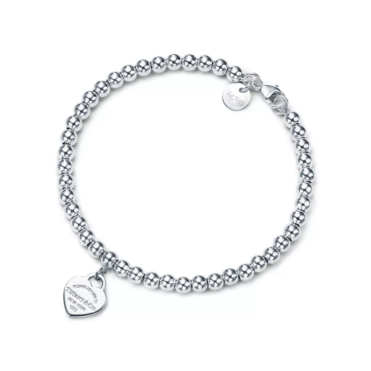 Heart Tag Bead Bracelet in Silver