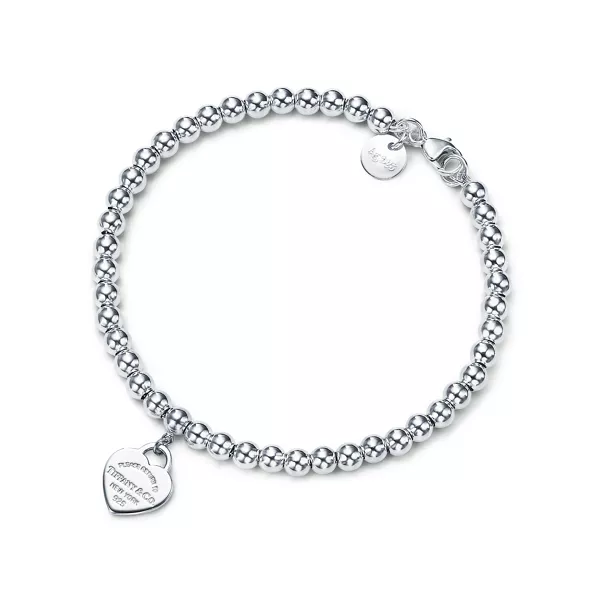 Bracelet de perles Plaque Cœur en argent 925 millièmes