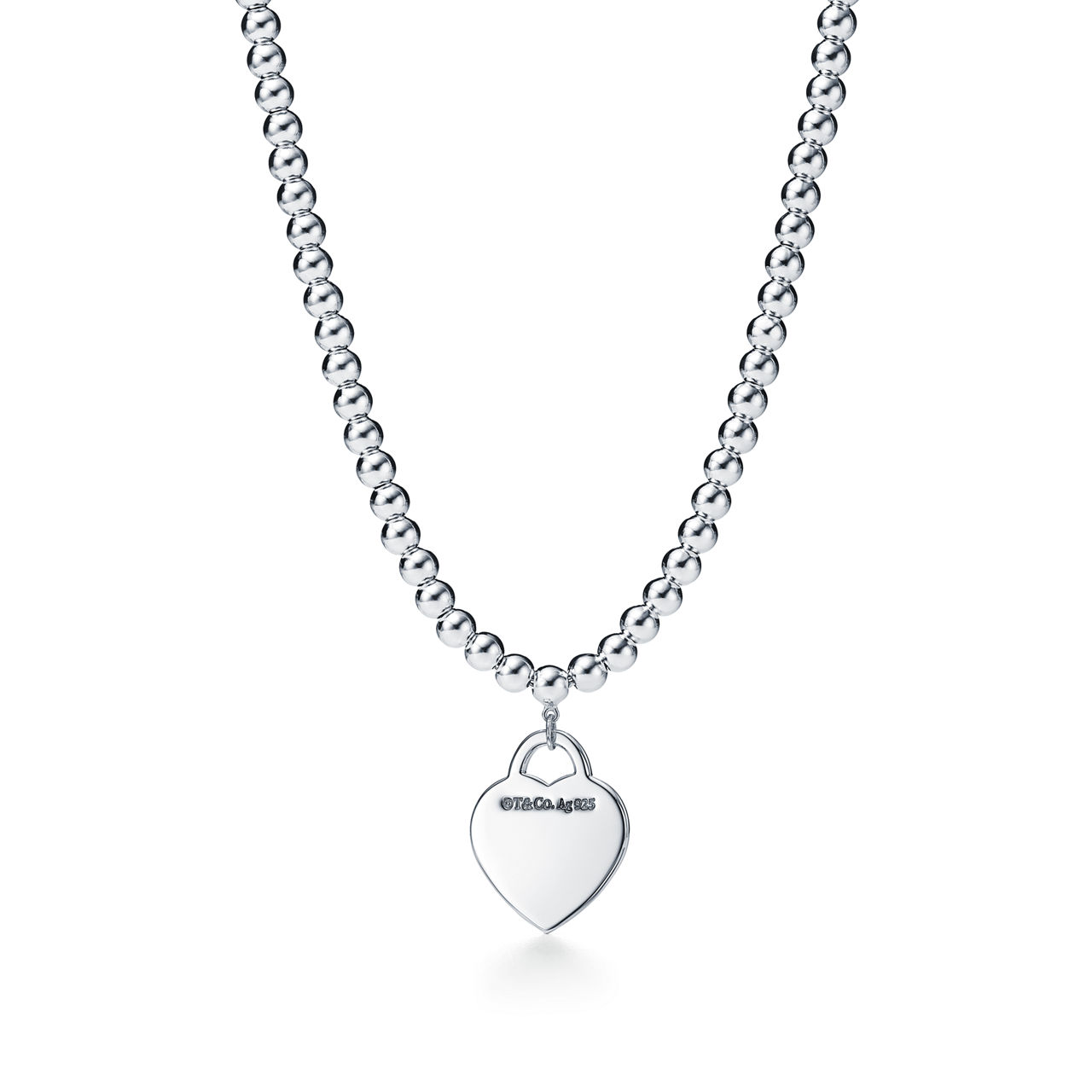 Return to Tiffany™:Heart Tag Bead Necklace in Silver image number 2