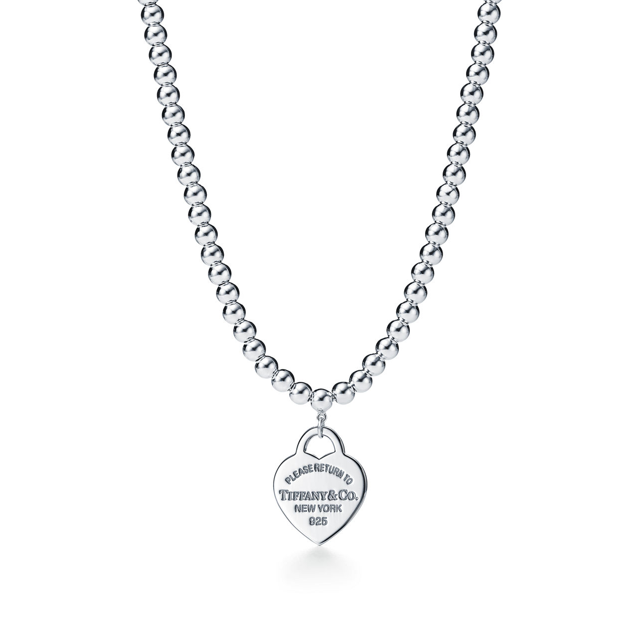 Return to Tiffany™:Heart Tag Bead Necklace in Silver image number 0