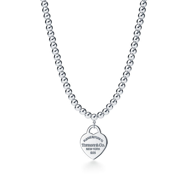 Return to Tiffany™:Heart Tag Bead Necklace in Silver