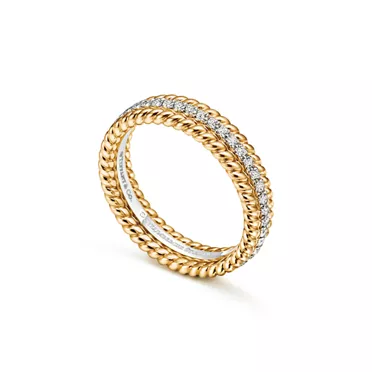 Tiffany Rope:Two-row Ring in Yellow Gold and Platinum with Diamonds, 3