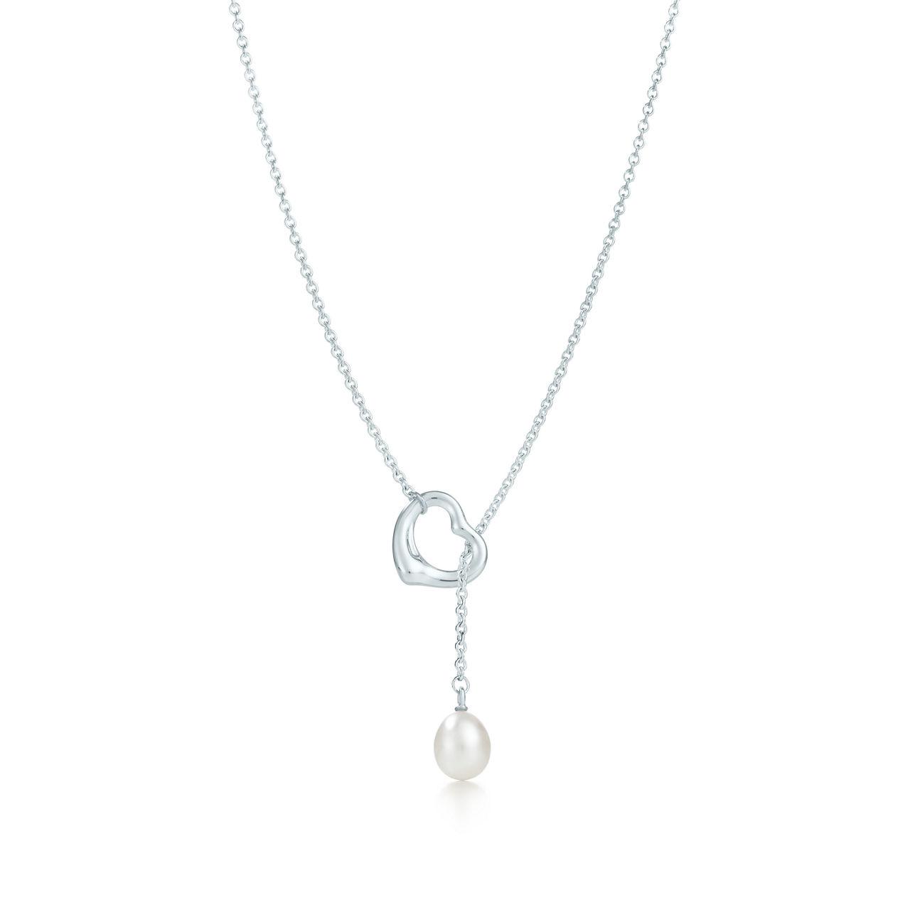 Elsa Peretti®:Open Heart Lariat Necklace in Silver with Pearls, 9-9.5 mm image number 0