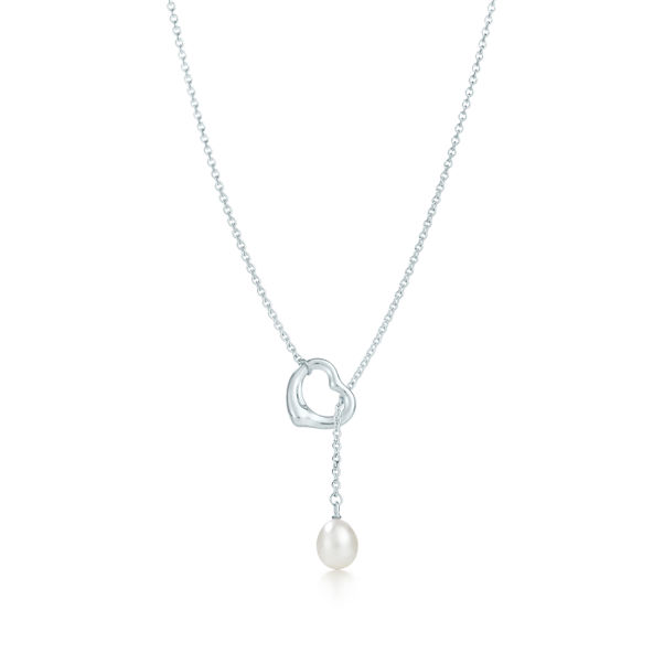 Elsa Peretti®:Open Heart Lariat Necklace in Silver with Pearls, 9-9.5 mm