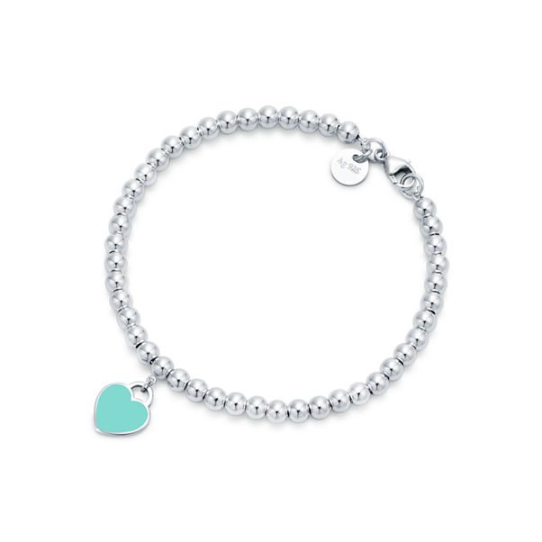 Return to Tiffany™:Kugelarmband mit Herzanhänger in Tiffany Blue® in Silber, 4 mm