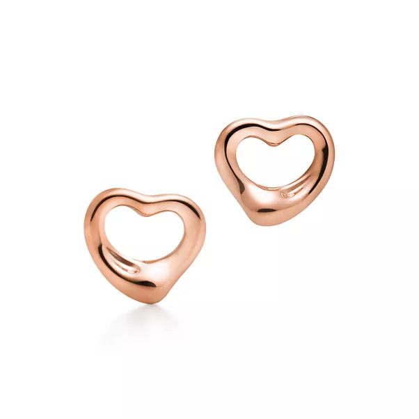 Open Heart Stud Earrings in Rose Gold, 11 mm