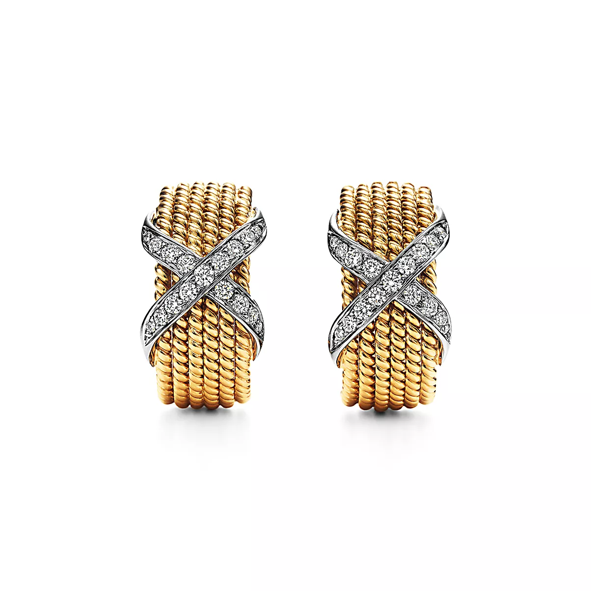 Schlumberger Rope Earrings 18k Yellow Gold and Platinum Diamond One Scale