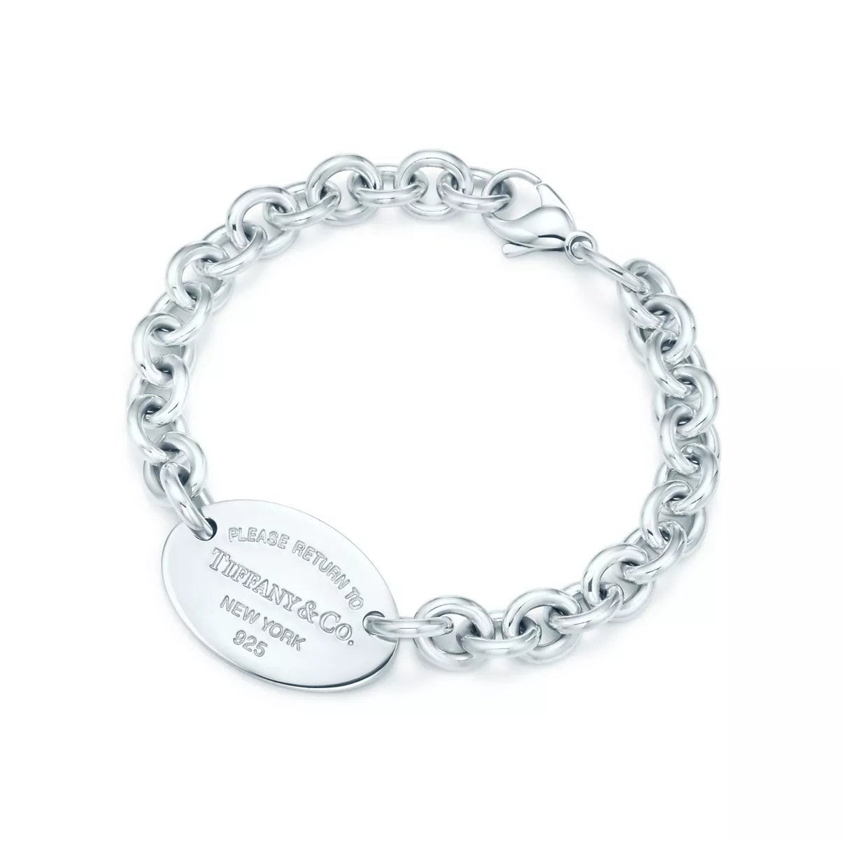 Oval Tag Bracelet in Silver, Medium