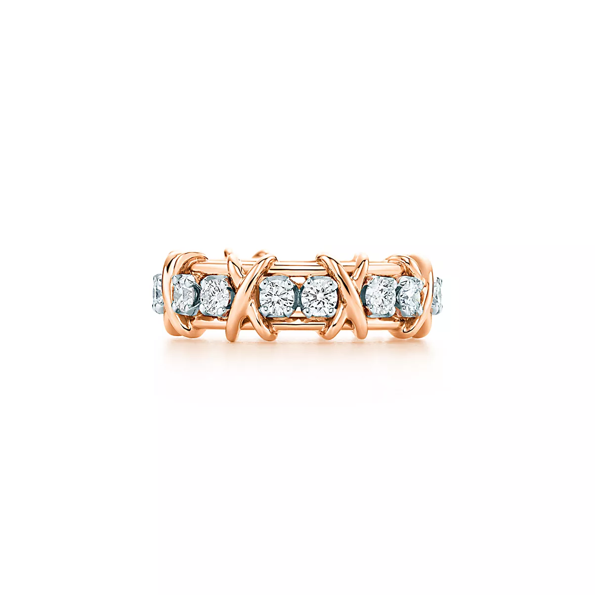 Schlumberger 16 Stone Ring 18K 로즈 골드 및 플래티늄 다이아몬드