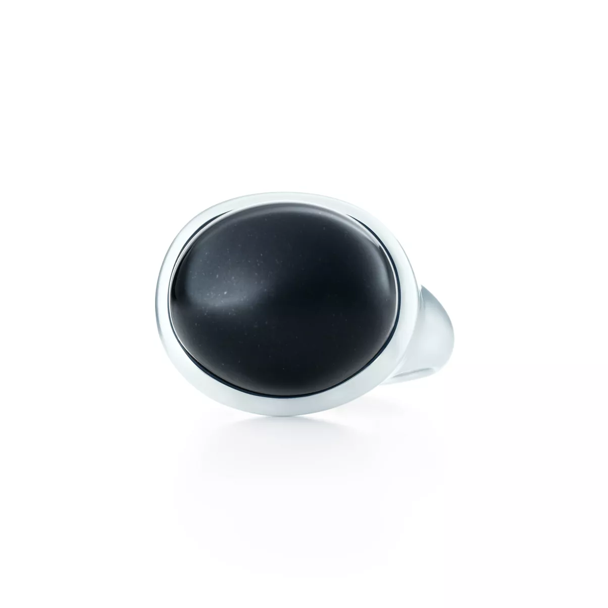 Cabochon Ring in Sterling Silver with Black Nephrite Jade