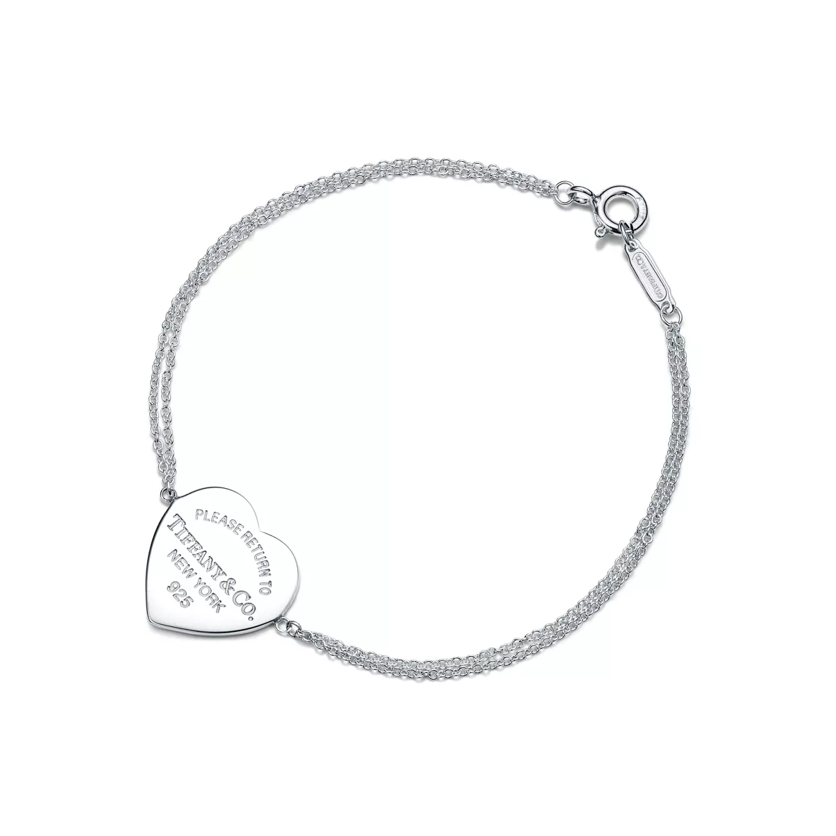 Heart Tag Double Chain Bracelet in Silver, Small