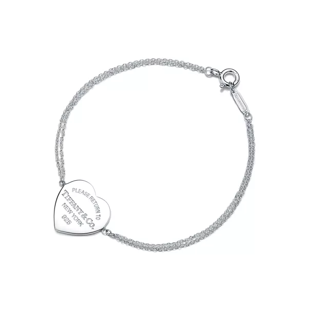 Heart Tag Double Chain Bracelet in Silver, Small